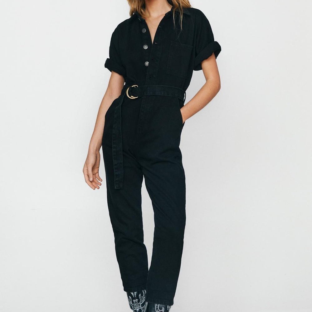 Nasty Gal Organic Denim Tie Waist Boilersuit